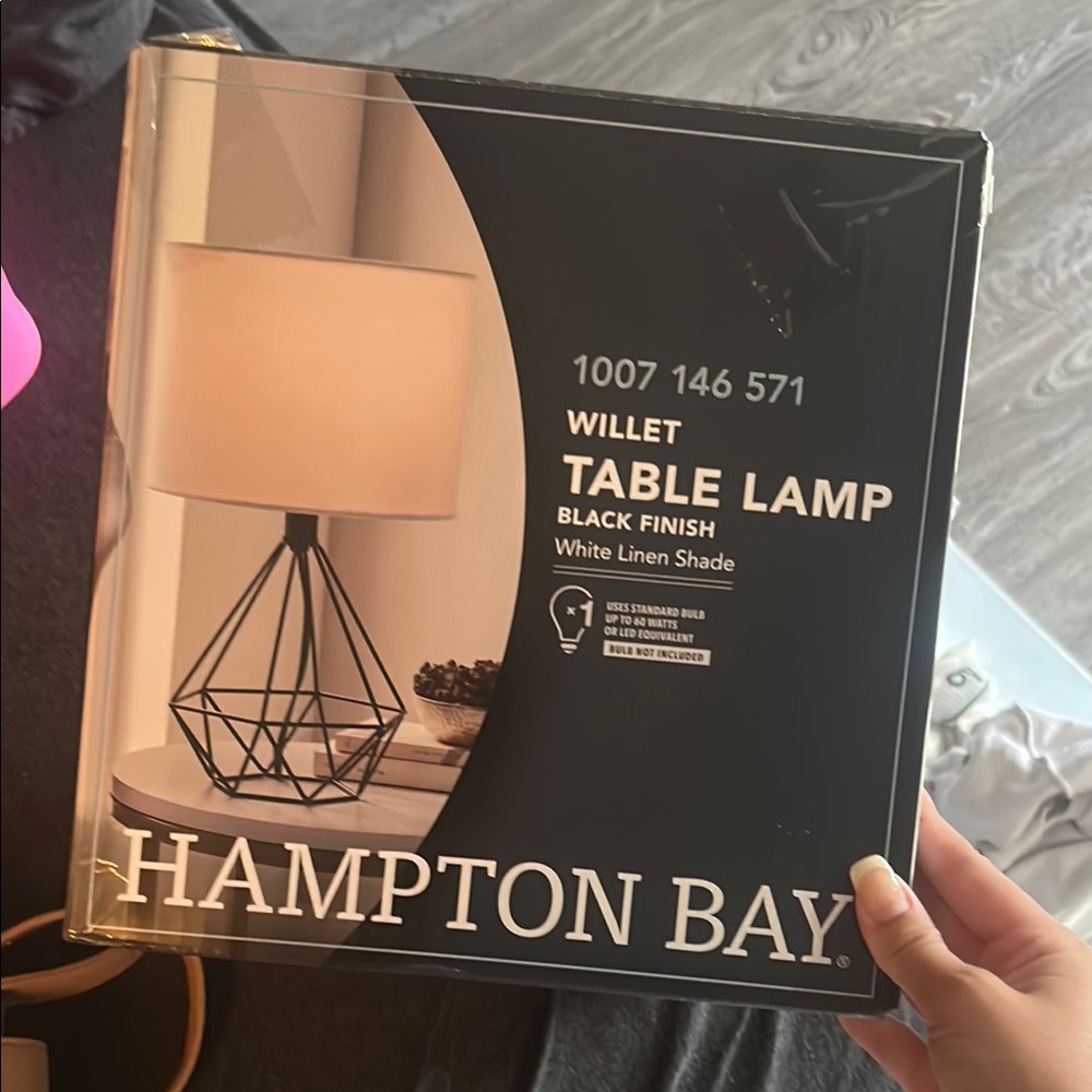 Black Table Lamp with White Linen Shade